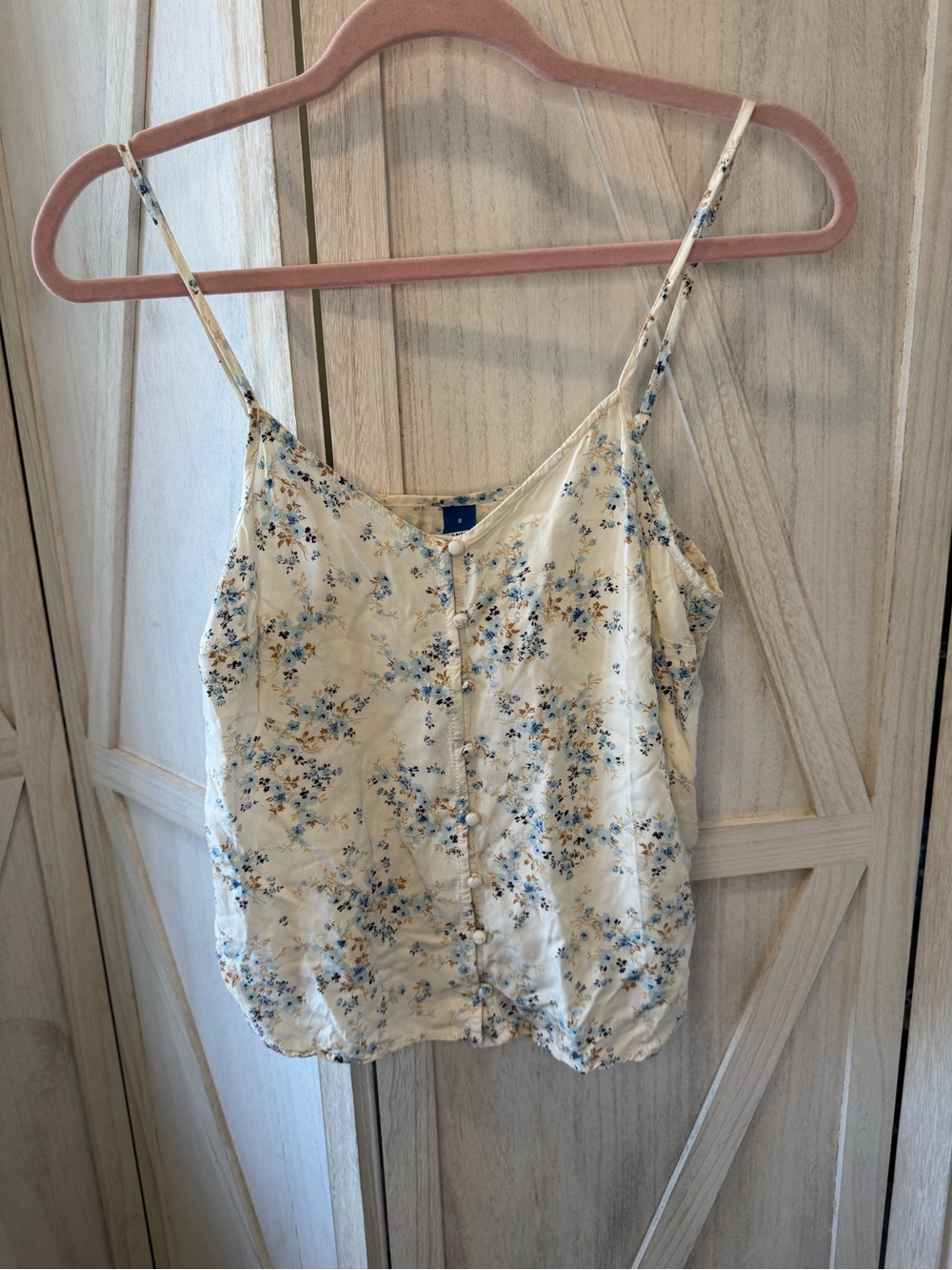 Old Navy Cream Cami with Blue Floral Print cottage core floral